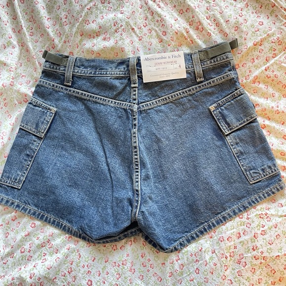 Vtg Y2K Abercrombie & Fitch Ultra Short Denim Shorts Cargo Low Rise 30" Grunge - Picture 6 of 10